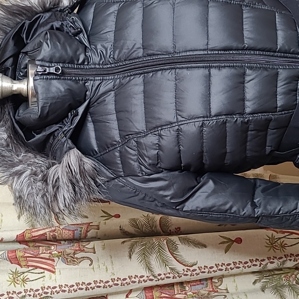 The North Face Women's Quilted Puffer Jacket - Dark Gray with Fur Hood - Picture 3 of 16